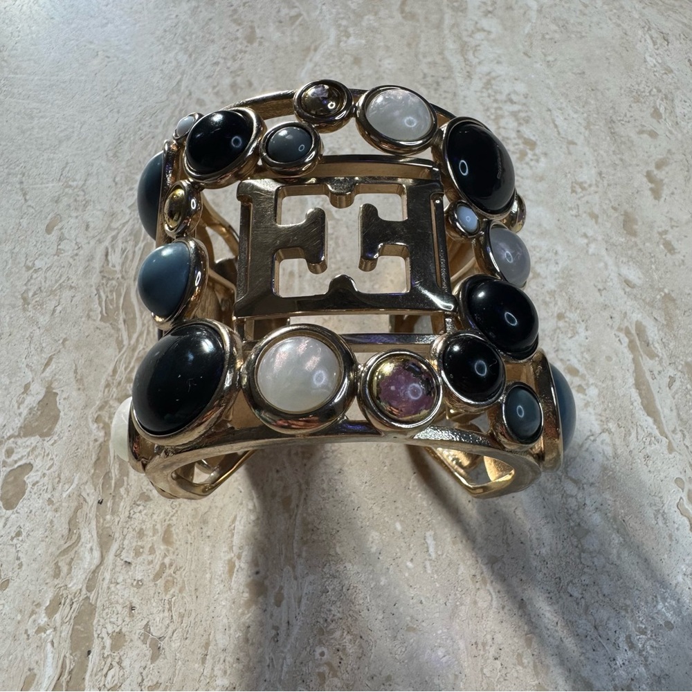 Escada Gold Tone Cuff with Colourful Resin Stones